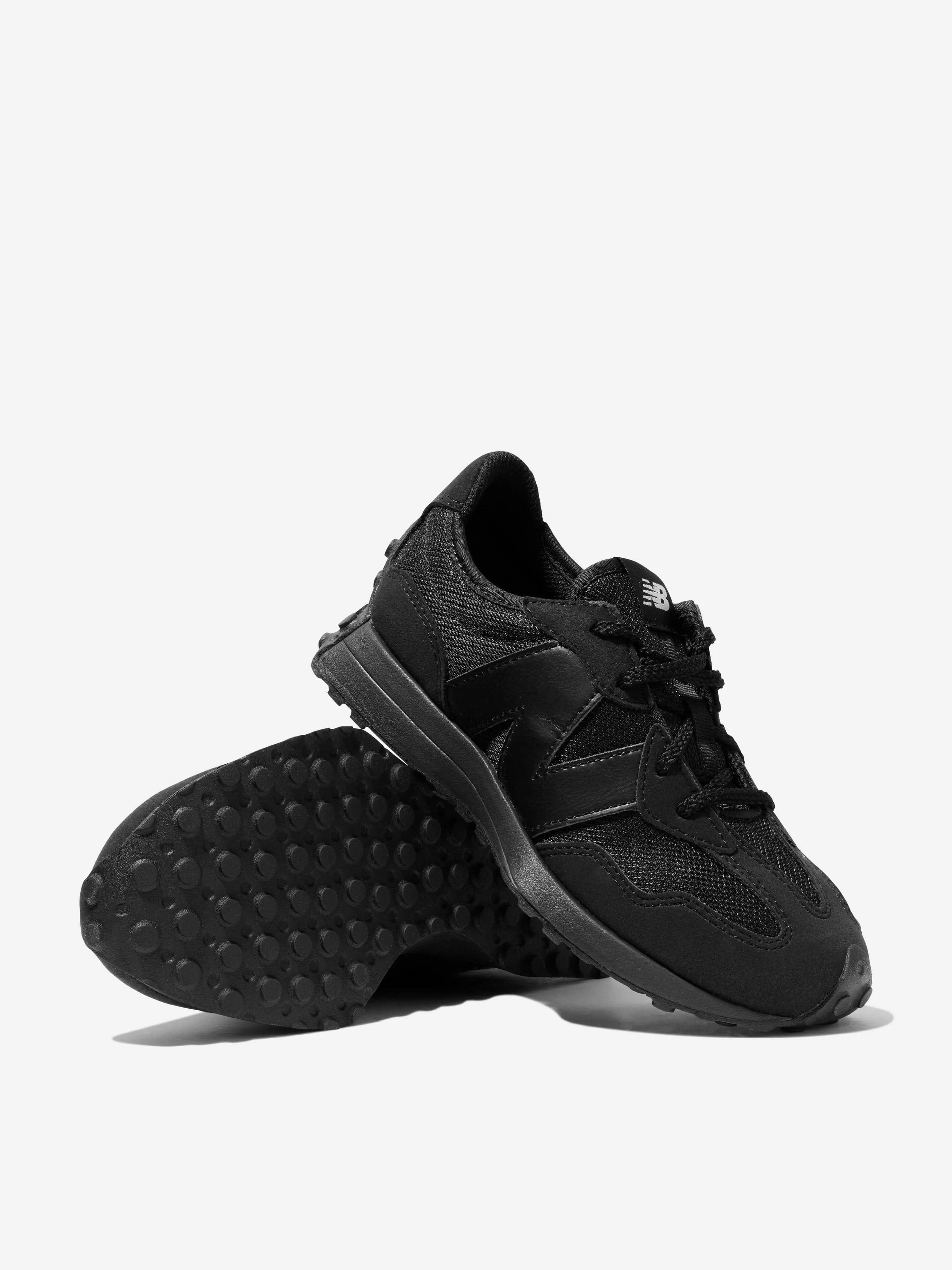 New Balance - Kids 327 Lace Up Logo Trainers in Black | Childsplay Clothing