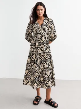 New Look Black Tile Pattern Wrap Front Midi Dress