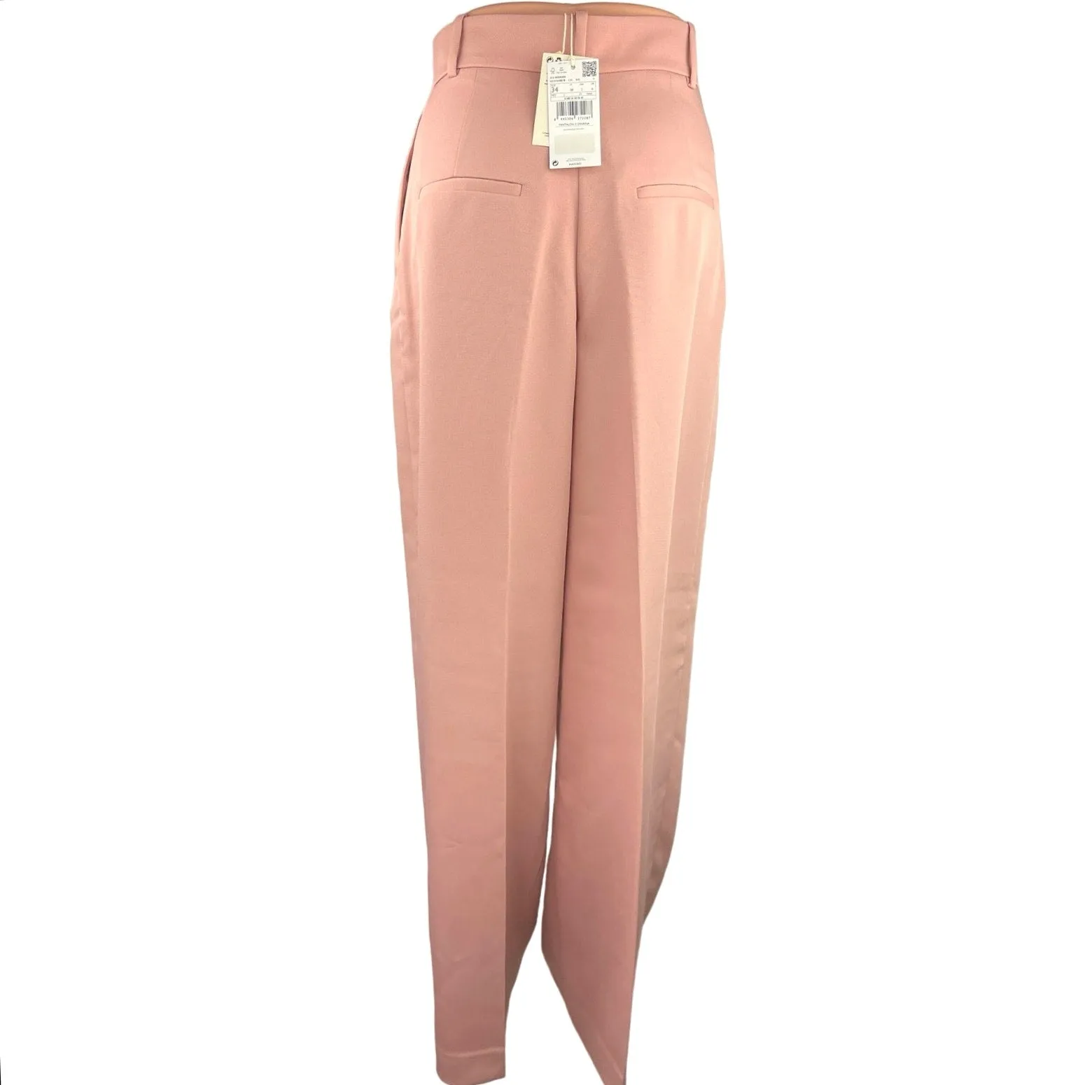 NEW Mango Pink High Rise Front Pleated Business Career Wide Leg Dress Pants 2