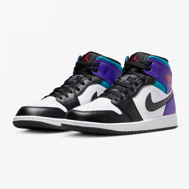 Nike air jordan 1 mid (aqua/ white/ court purple/ tropical twist/ varsity red/ university gold/ blac