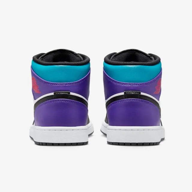 Nike air jordan 1 mid (aqua/ white/ court purple/ tropical twist/ varsity red/ university gold/ blac