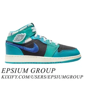 Nike air jordan 1 mid gs (inspired by the greatest/ blue/ anthracite/ glacier blue/ aquatone) big kids 3.5y-7y fj9482-004