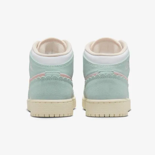 Nike air jordan 1 mid se gs (scalloped edge/ white/ pink oxford/ jade ice/ guava ice/ coconut milk)