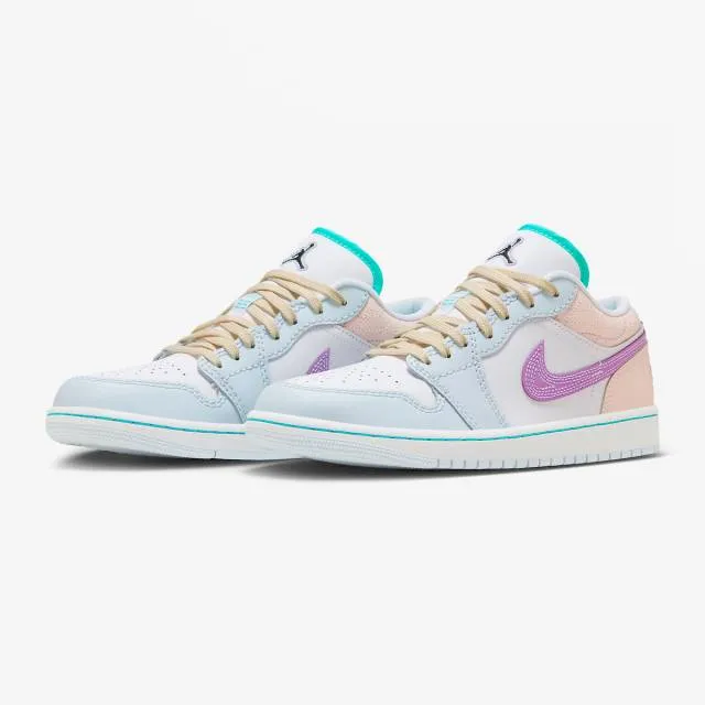 Nike women's air jordan 1 low (multi-color sashiko/ white/ white/ blue tint/ rush fuchsia) sizes 5-1