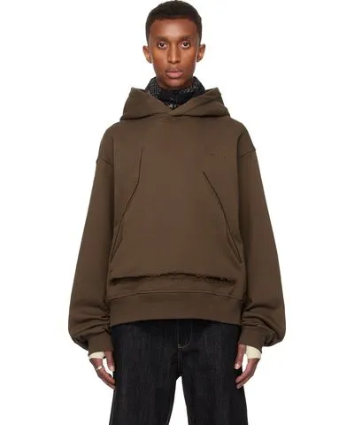 NULLUS Brown Slit Cut Hoodie