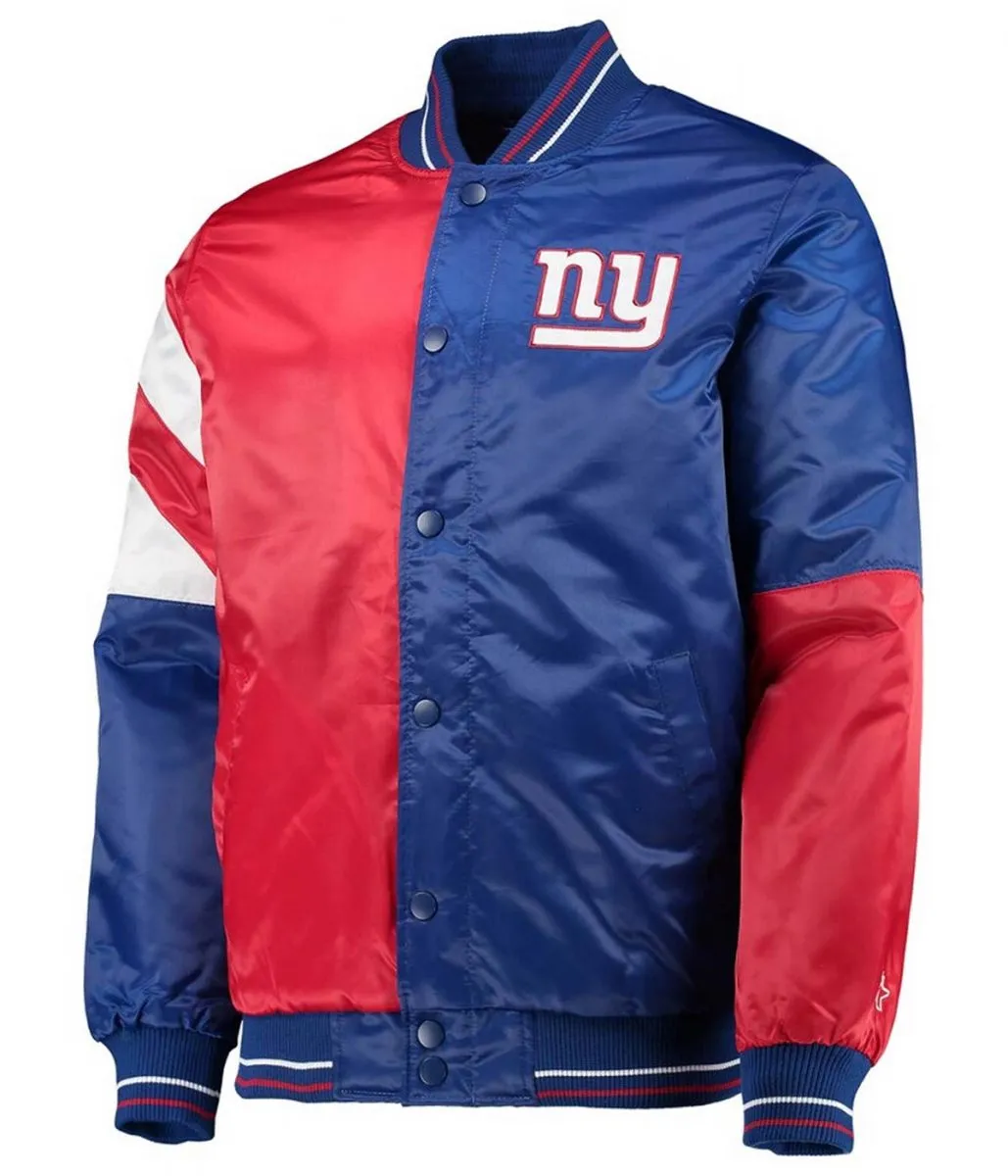 NY Giants Leader Red and Blue Full-Snap Satin Varsity Jacket