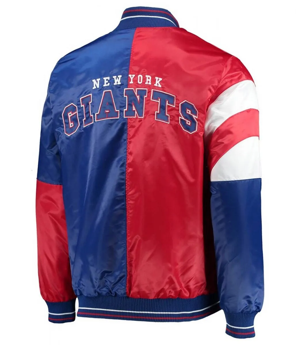 NY Giants Leader Red and Blue Full-Snap Satin Varsity Jacket