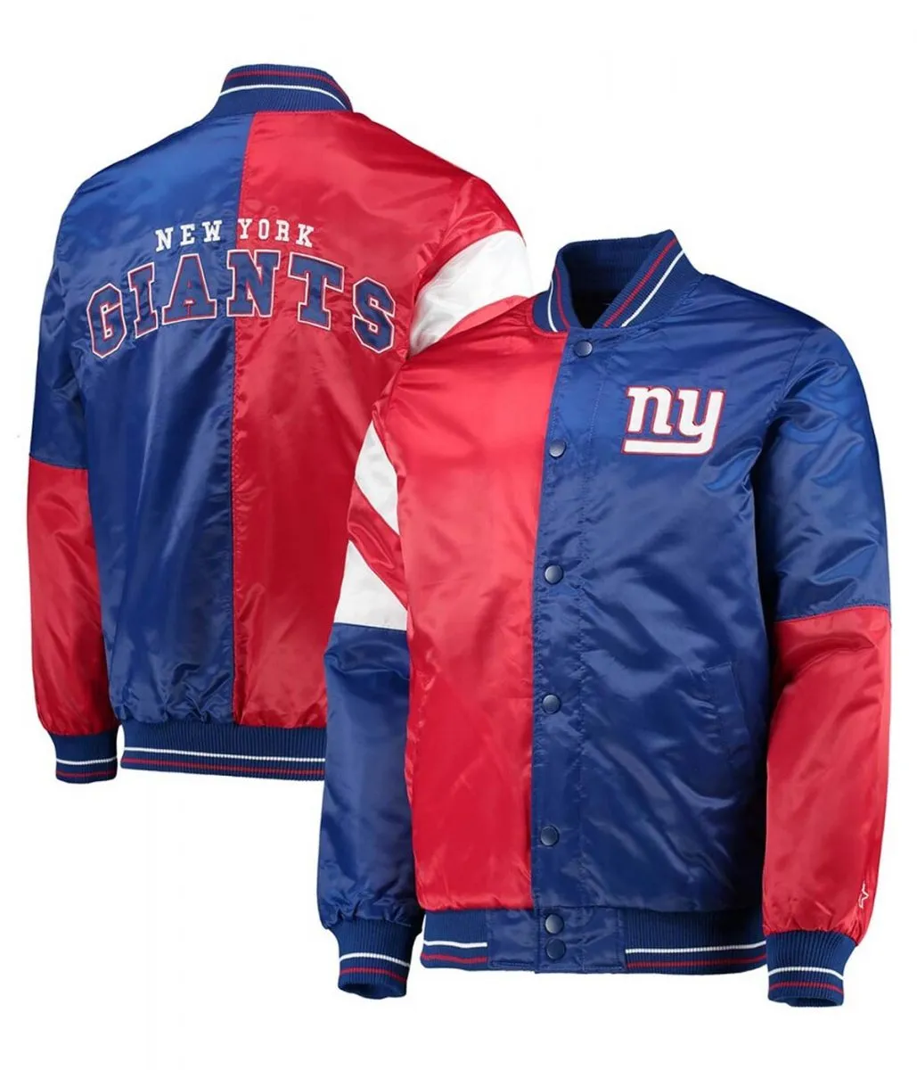 NY Giants Leader Red and Blue Full-Snap Satin Varsity Jacket