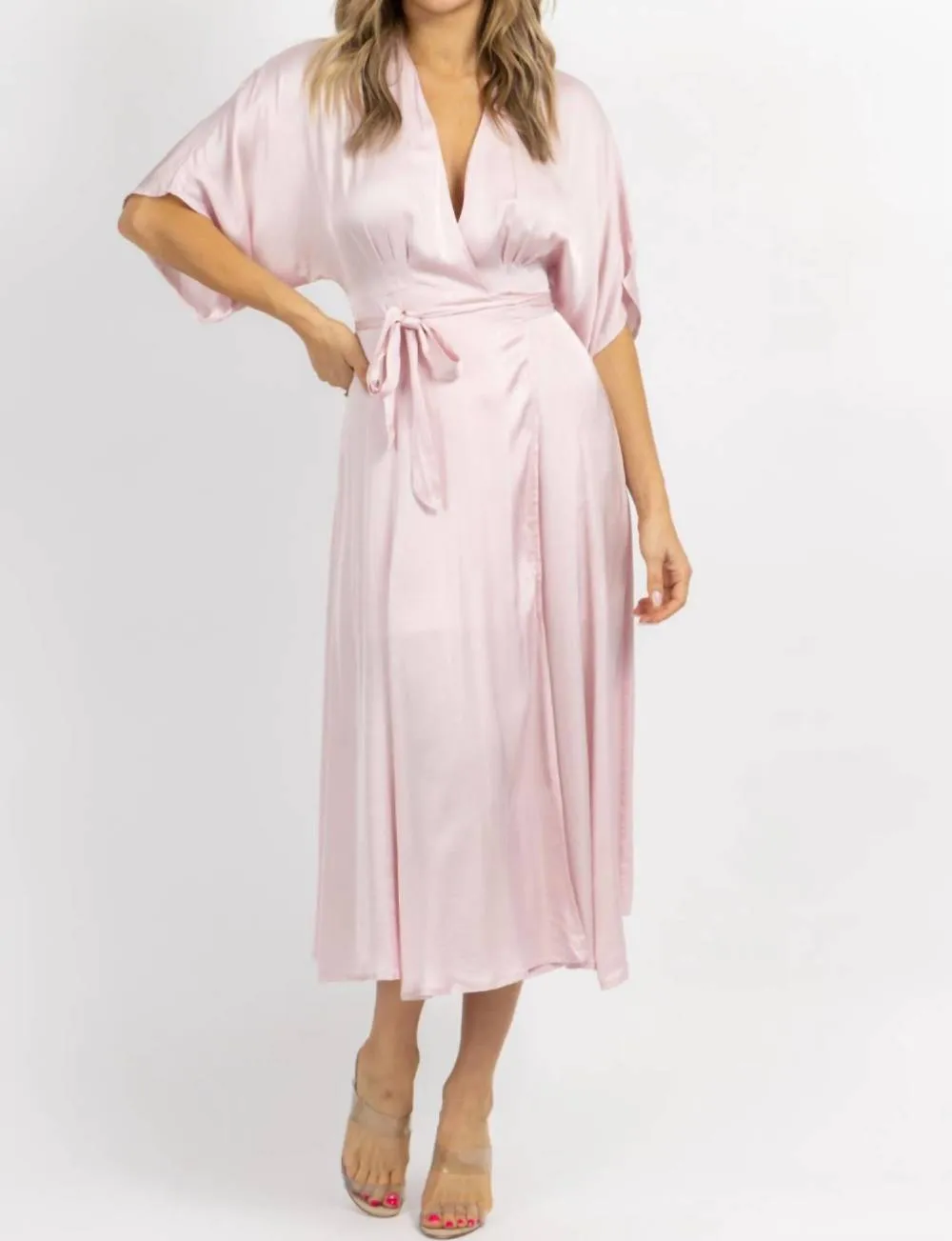 OLIVACEOUS - Satin Wrap Midi Dress