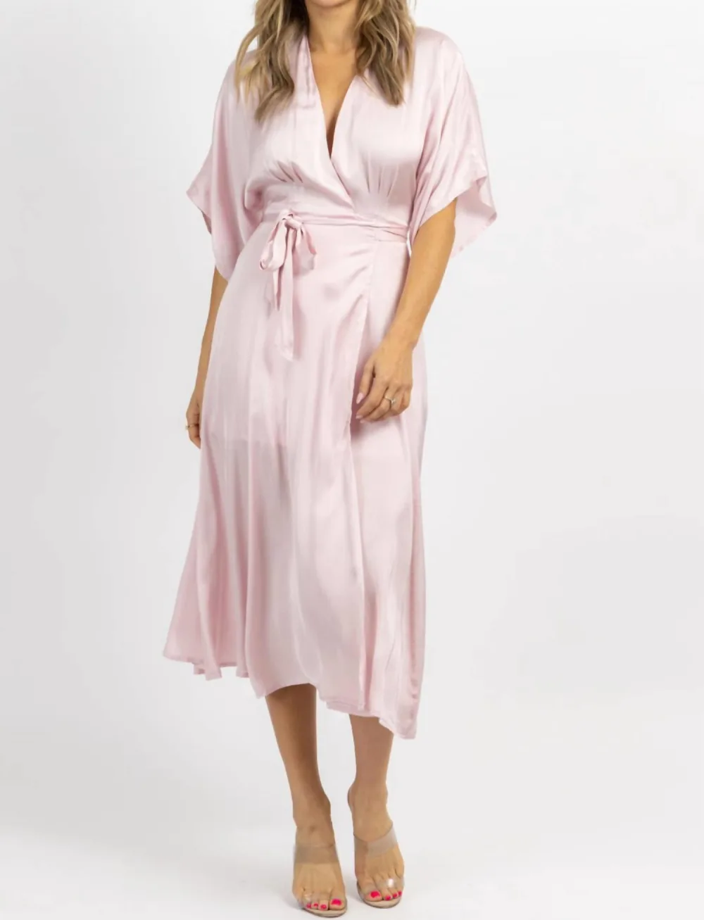 OLIVACEOUS - Satin Wrap Midi Dress