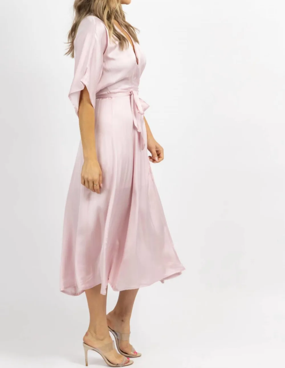 OLIVACEOUS - Satin Wrap Midi Dress