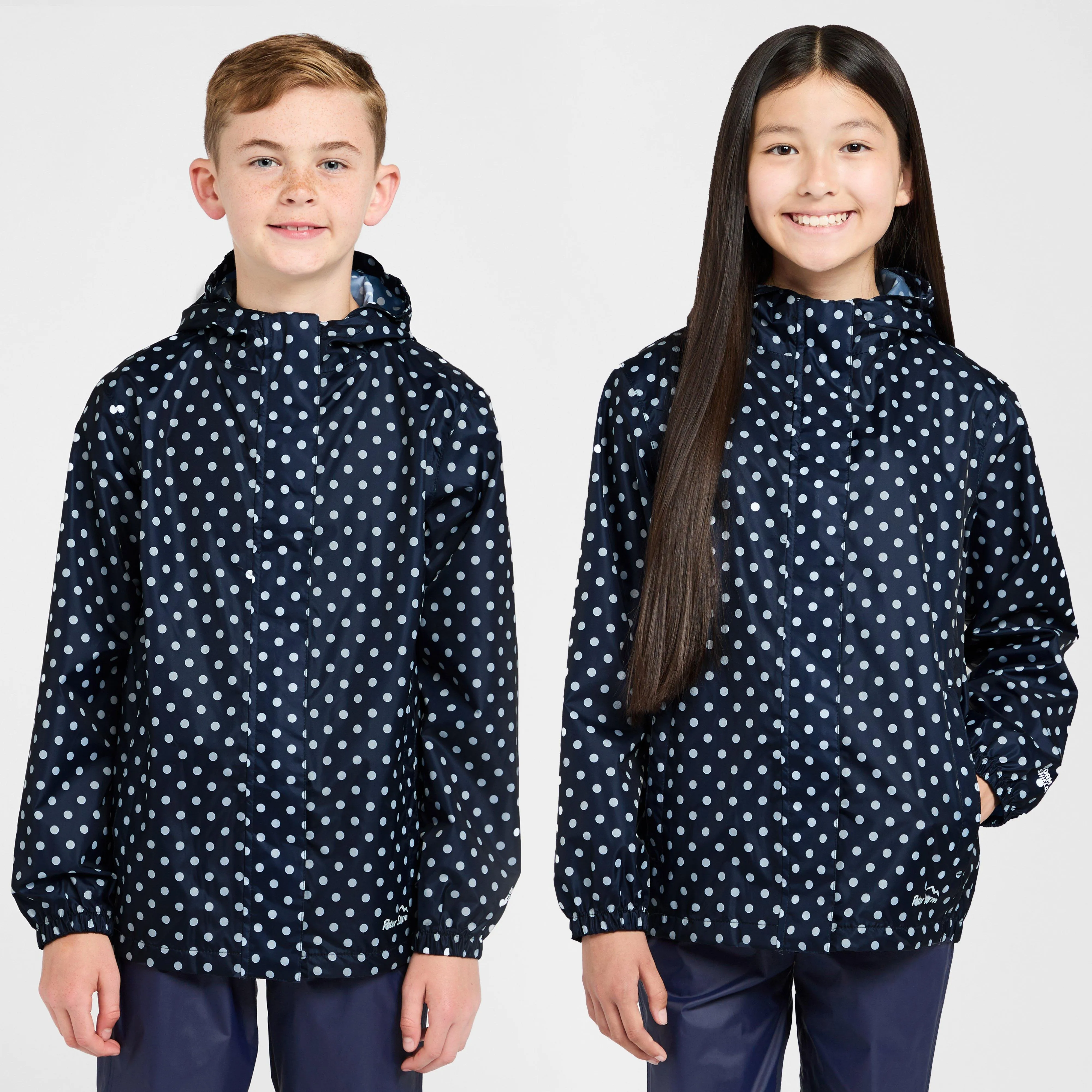 Peter Storm Kids Packable Waterproof Jacket Navy/White Polka Dot | Ultimate Outdoors