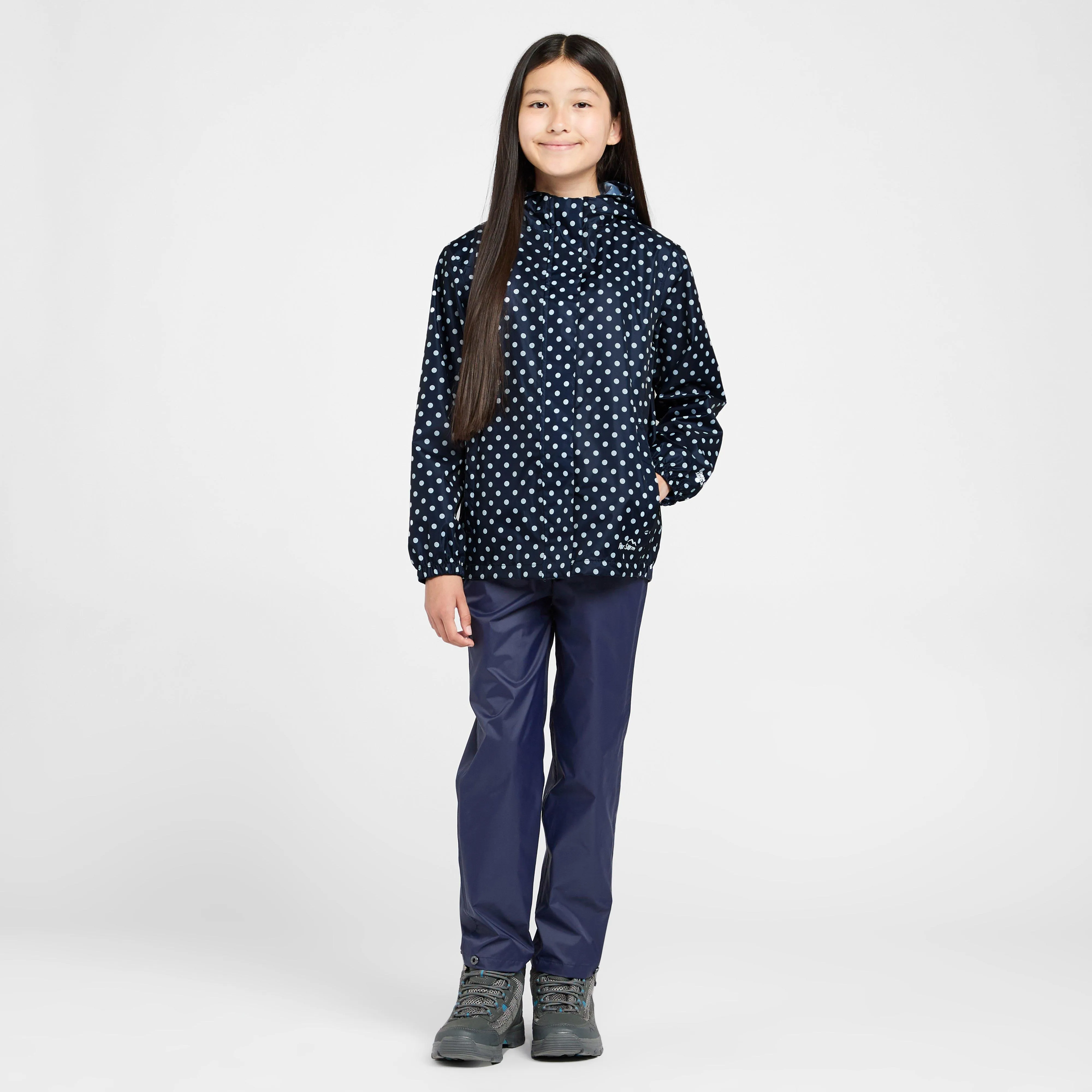 Peter Storm Kids Packable Waterproof Jacket Navy/White Polka Dot | Ultimate Outdoors