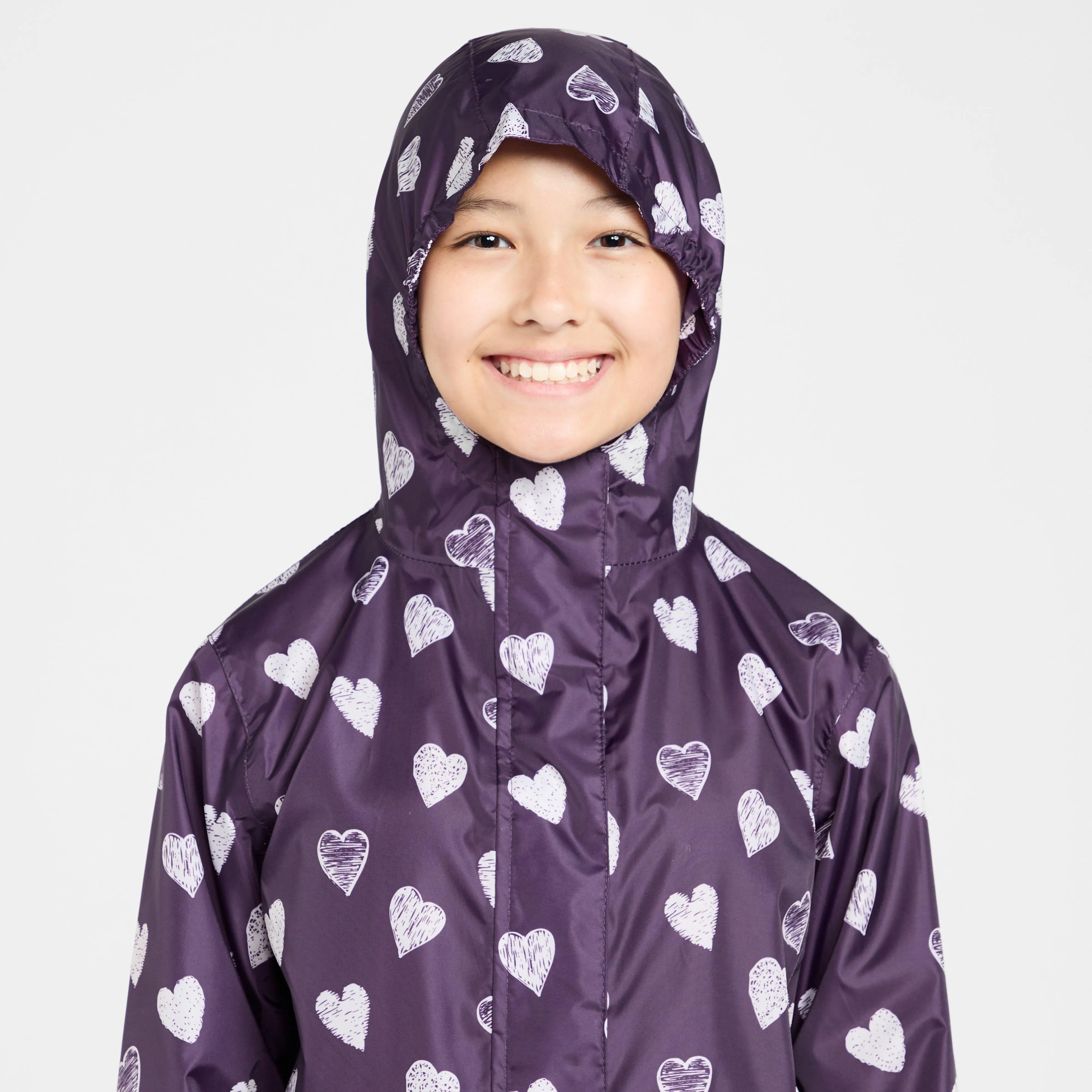 Peter Storm Kids Packable Waterproof Jacket Purple/White Love Hearts | Millets