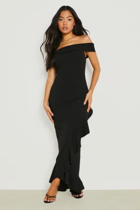 Petite Off The Shoulder Ruffle Hem Wrap Maxi Dress