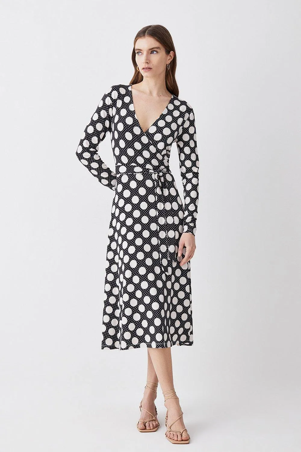 Petite Wrap Front Viscose Blend Jersey Midi Dress | Karen Millen