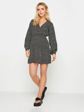 PixieGirl Petite Black Spot Marking Wrap Dress