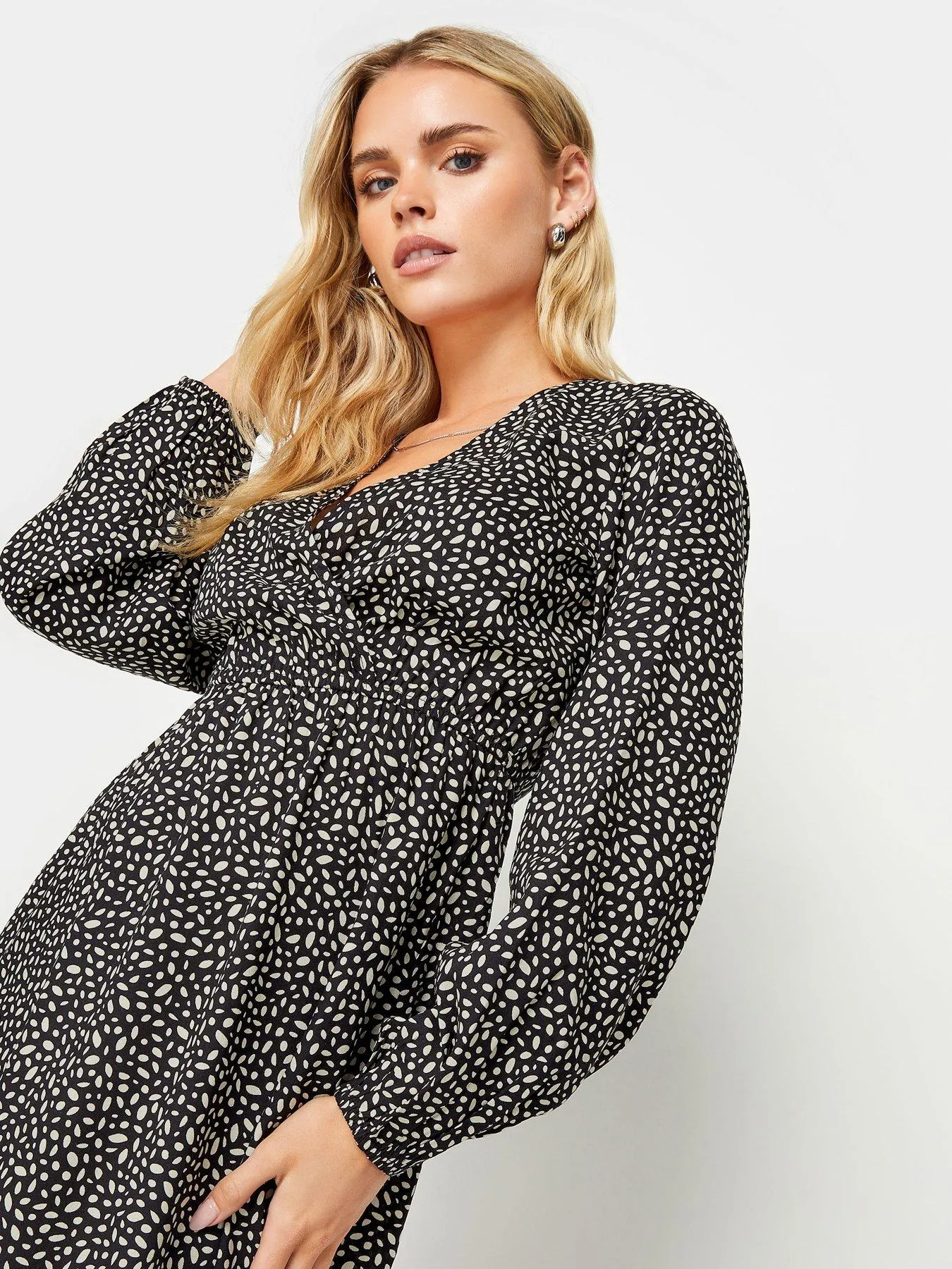 PixieGirl Petite Black Spot Marking Wrap Dress