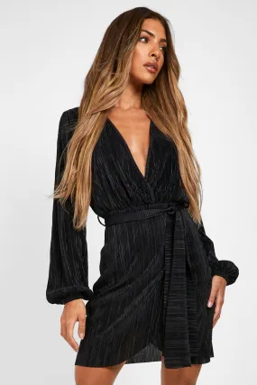 Plisse Front Wrap Mini Dress