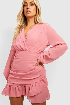 Plus Chiffon Ruffle Wrap Dress