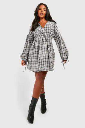 Plus Flannel Wrap Smock Dress