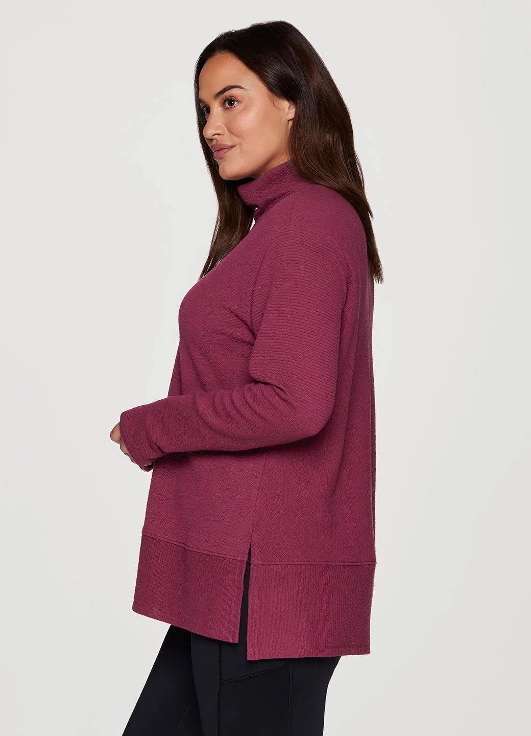 Plus Studio Jacquard Mock Neck Pullover