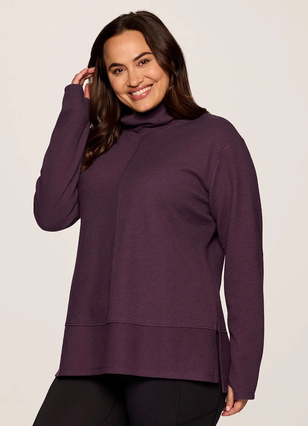 Plus Studio Jacquard Mock Neck Pullover