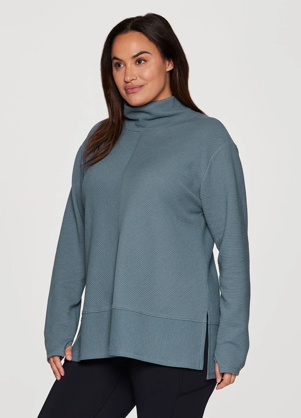 Plus Studio Jacquard Mock Neck Pullover