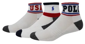 Polo Ralph Lauren Men's 3-Pack Athletic Americana Quarter Sock Polo Embroidery