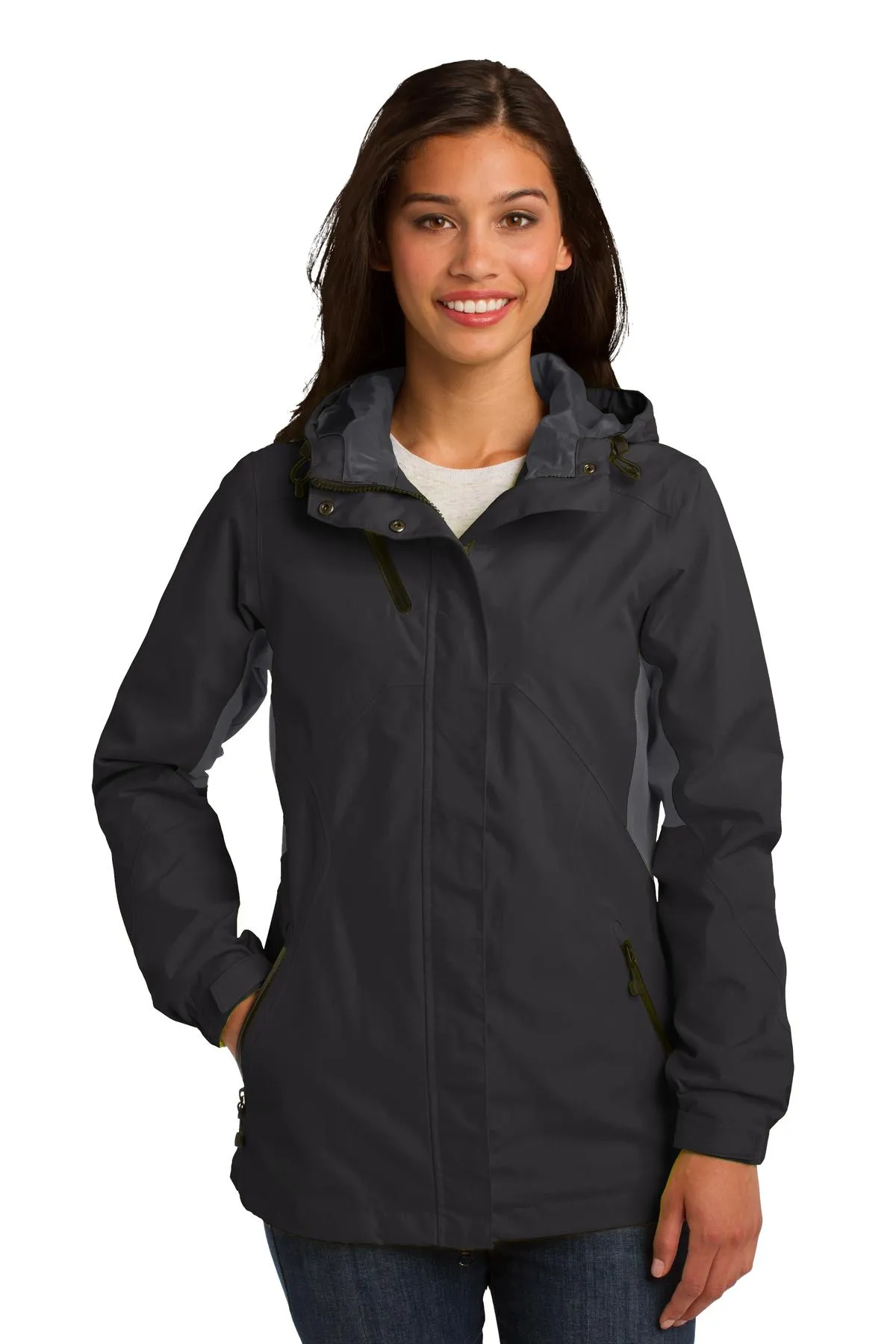 Port Authority Ladies Cascade Waterproof Jacket L322 Black/ Magnet Grey