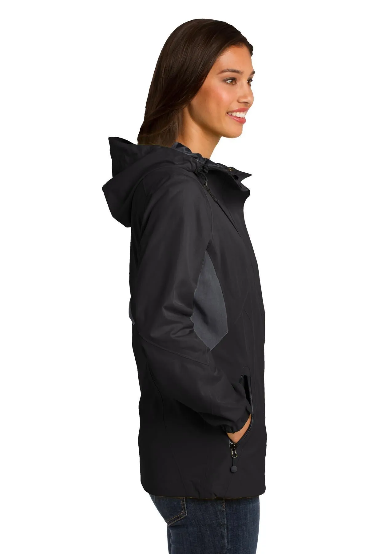 Port Authority Ladies Cascade Waterproof Jacket L322 Black/ Magnet Grey