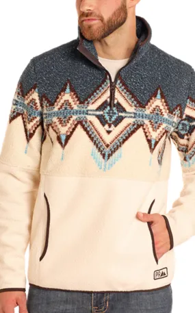 Powder River Outfitters by Panhandle Men's Aegean Blue & Aztec 1/4 Zip Pullover