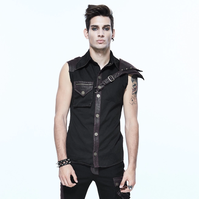 Punk Black Brown Men's Sleeveless Spiked Tank Top