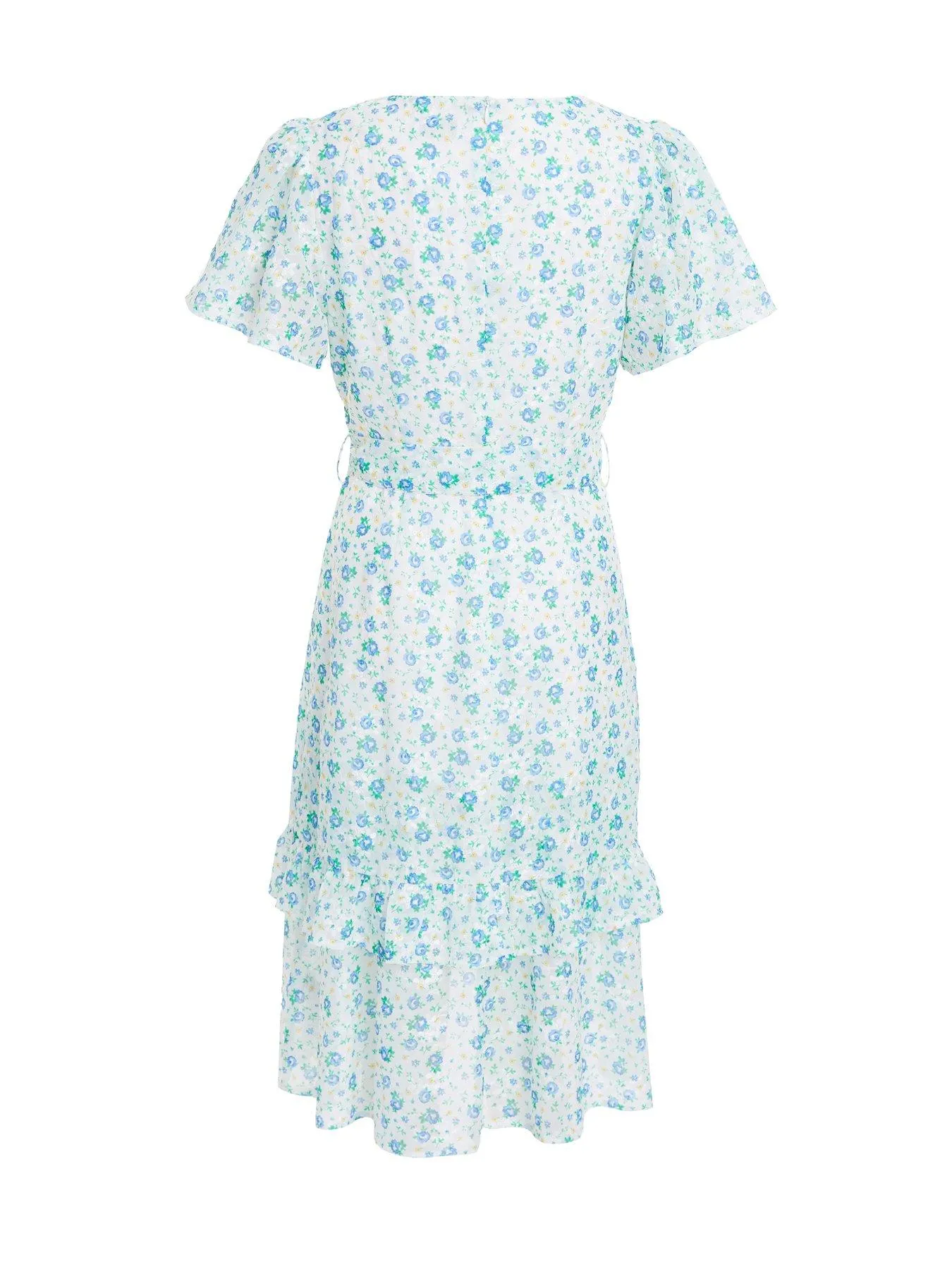 Quiz Blue Ditsy Print Chiffon Wrap Mini Dress