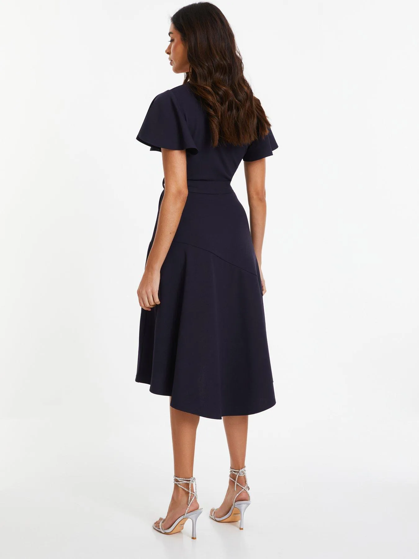 Quiz Navy Frill Sleeve Wrap Midi Dress