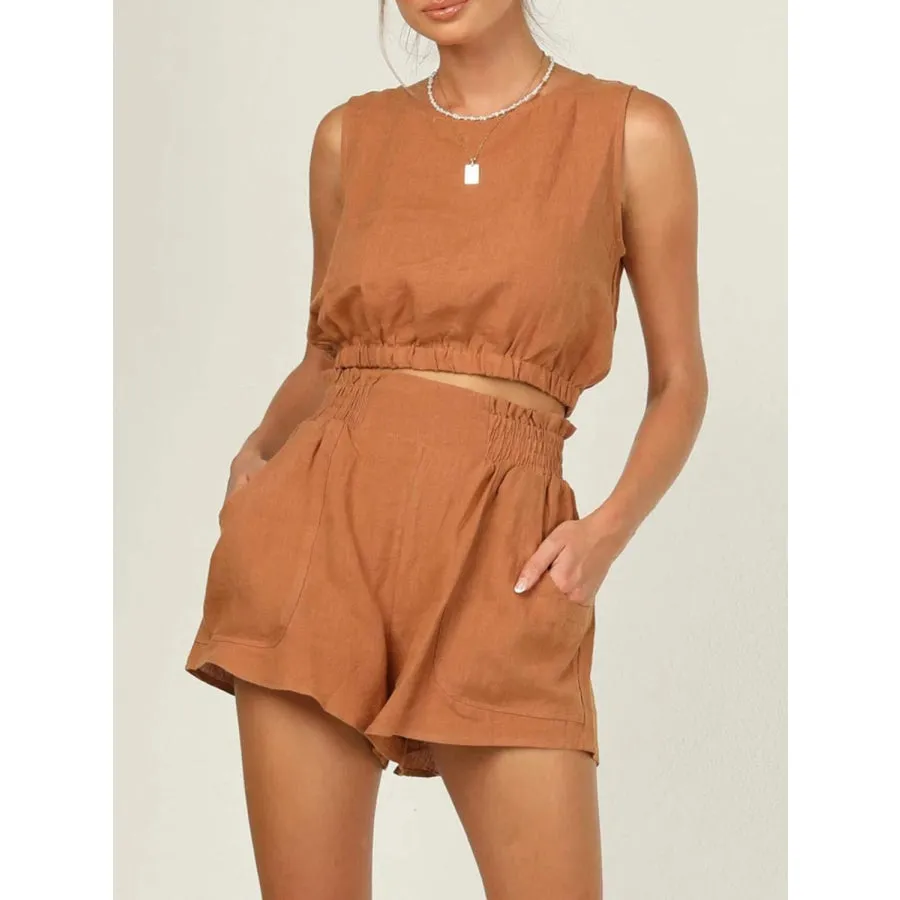 Round Neck Sleeveless Top and Shorts Set