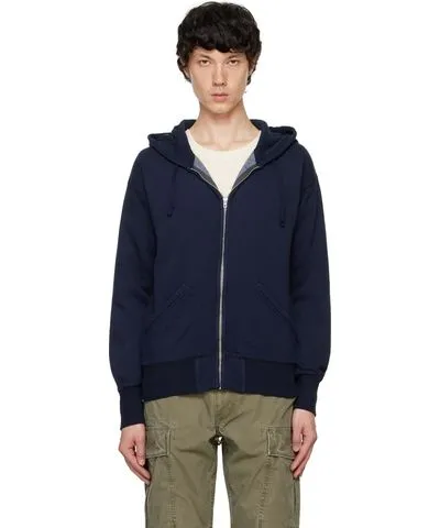 RRL Navy Fleece Full-Zip Hoodie