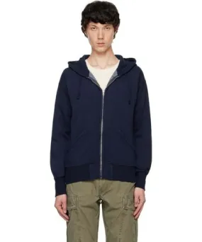 RRL Navy Fleece Full-Zip Hoodie