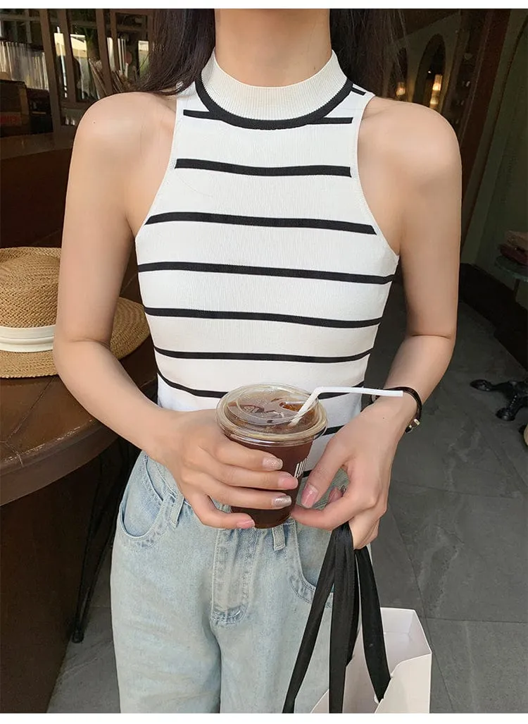 RTK (W) No. 1866 SLEEVELESS STRIPED COLLAR SHIRT TOP