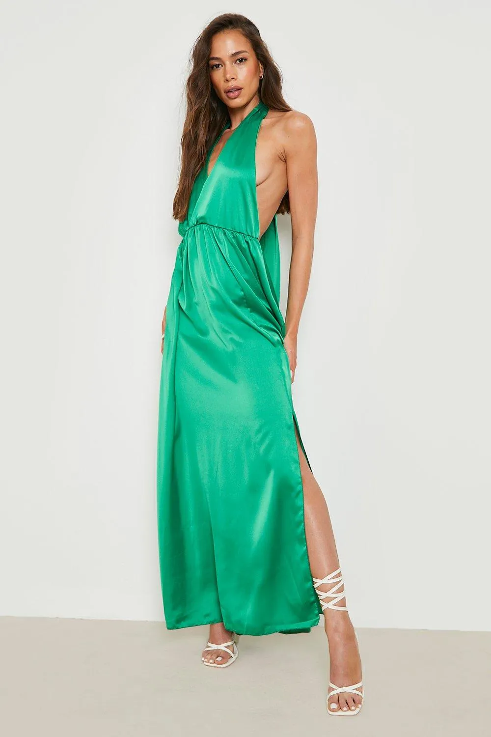 Satin Open Back Wrap Maxi Dress