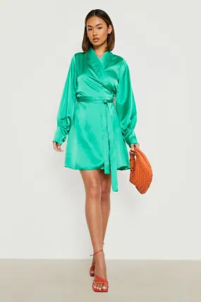 Satin Ruffle Wrap Mini Dress