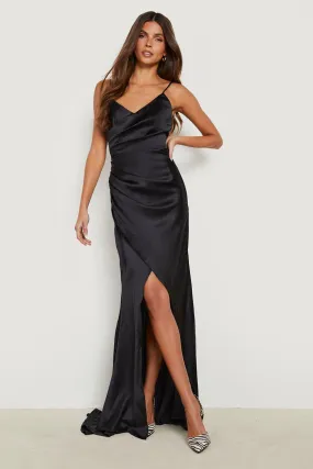 Satin Strappy Wrap Detail Maxi Dress