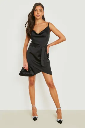 Satin Wrap Strappy Slip Dress