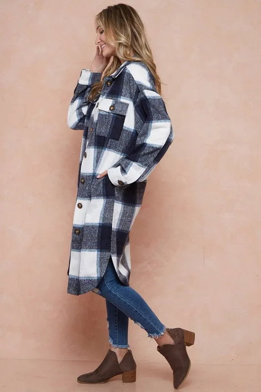 Shani Long Plaid Pattern Shacket Jacket