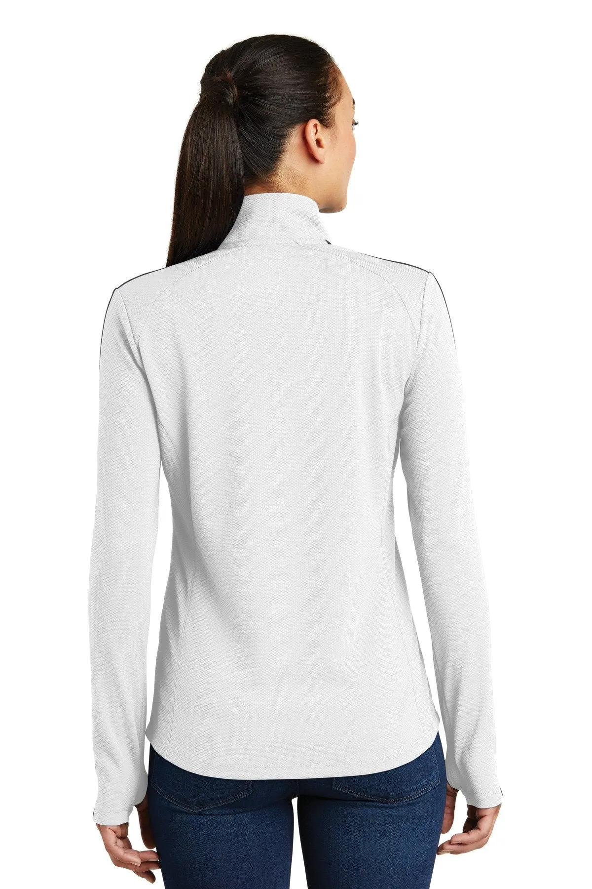 Sport-Tek Ladies Sport-Wick Textured Colorblock 1/4-Zip Pullover LST861 White/ Iron Grey