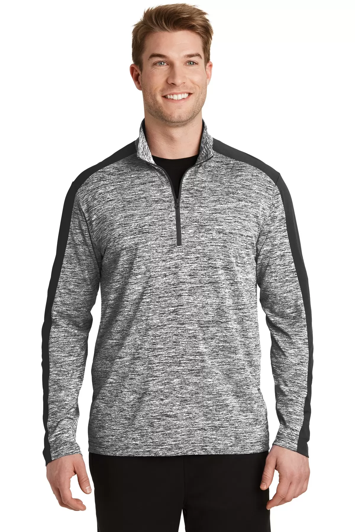 Sport Tek ST397 Sport-Tek PosiCharge Electric Heather Colorblock 1/4-Zip Pullover SKU: ST397