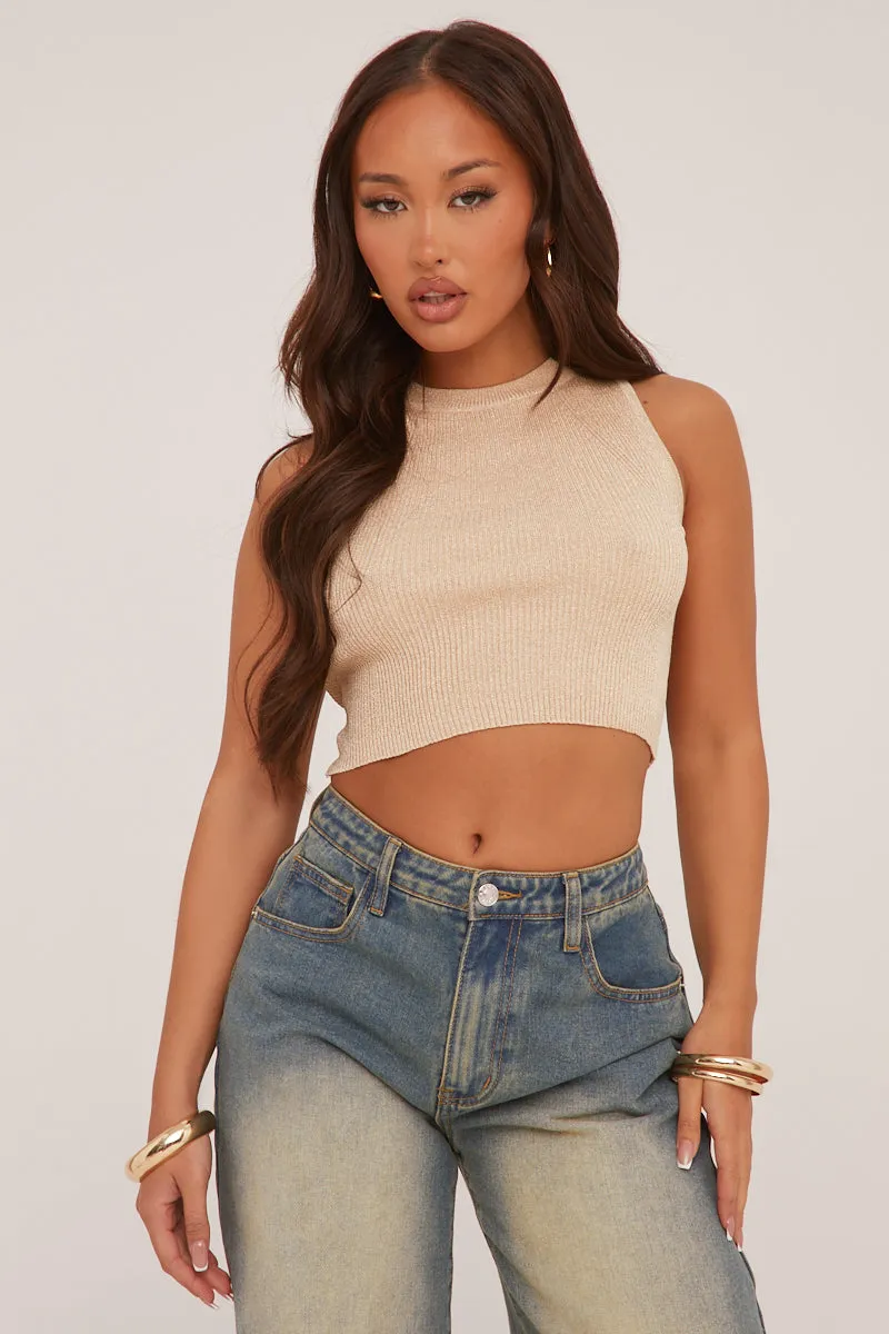 Stone Metallic Knit Sleeveless Cropped Top - Fionaa