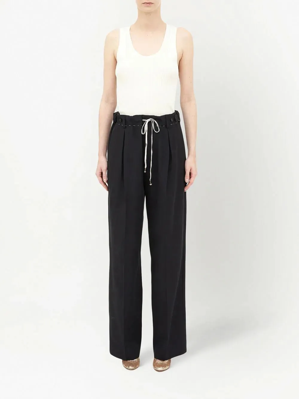 Straight Leg Drawstring Pants - Black