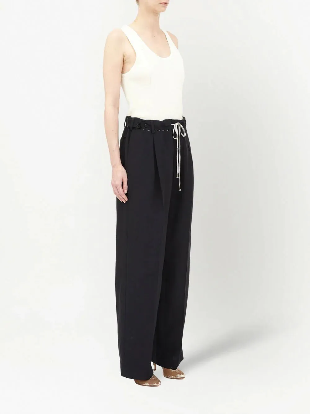 Straight Leg Drawstring Pants - Black