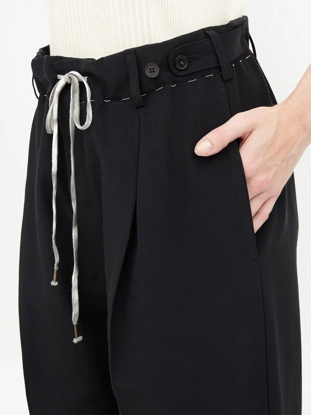 Straight Leg Drawstring Pants - Black